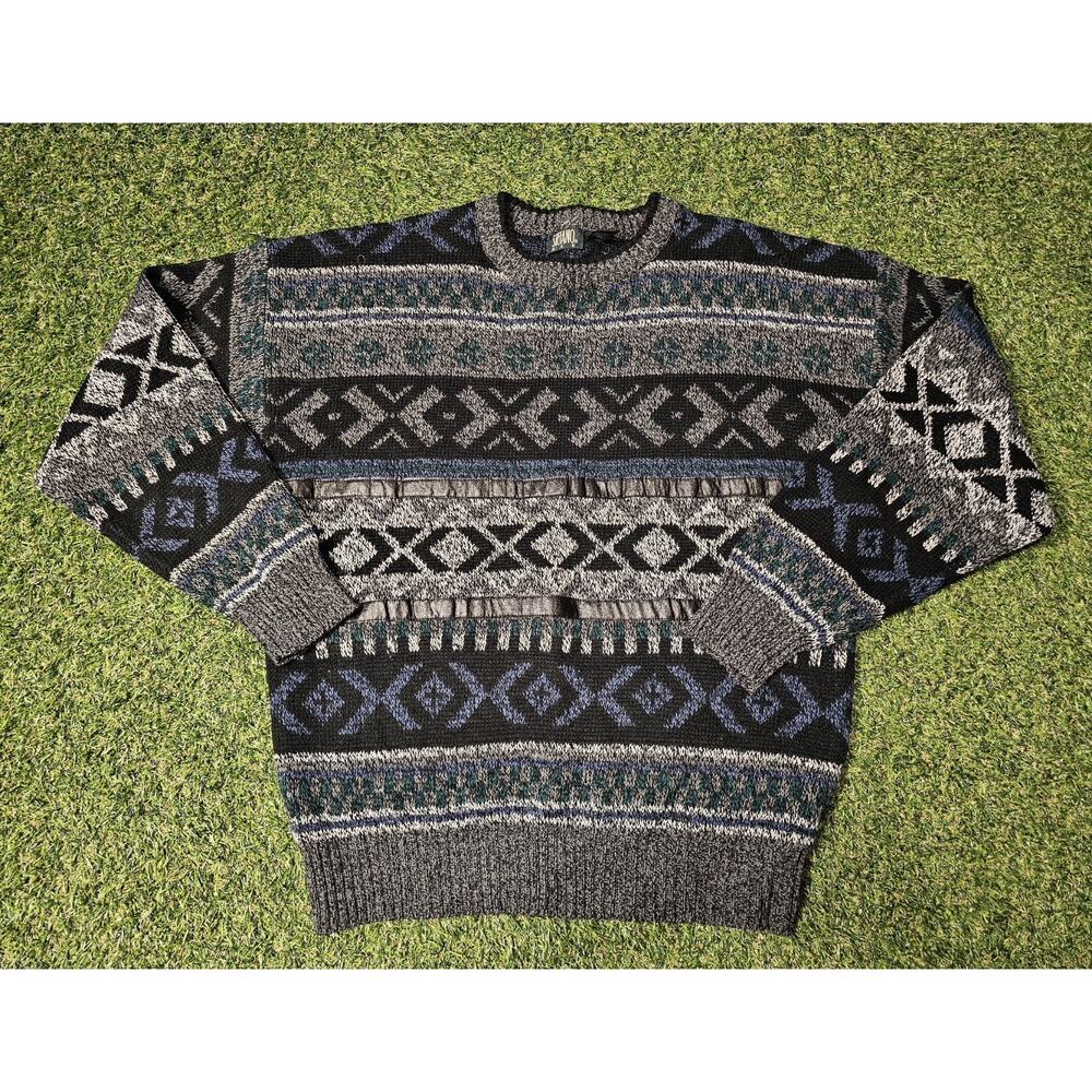 Vintage 90s Stefano Man XL Multicolor Abstract Acrylic Knit Sweater Vtg